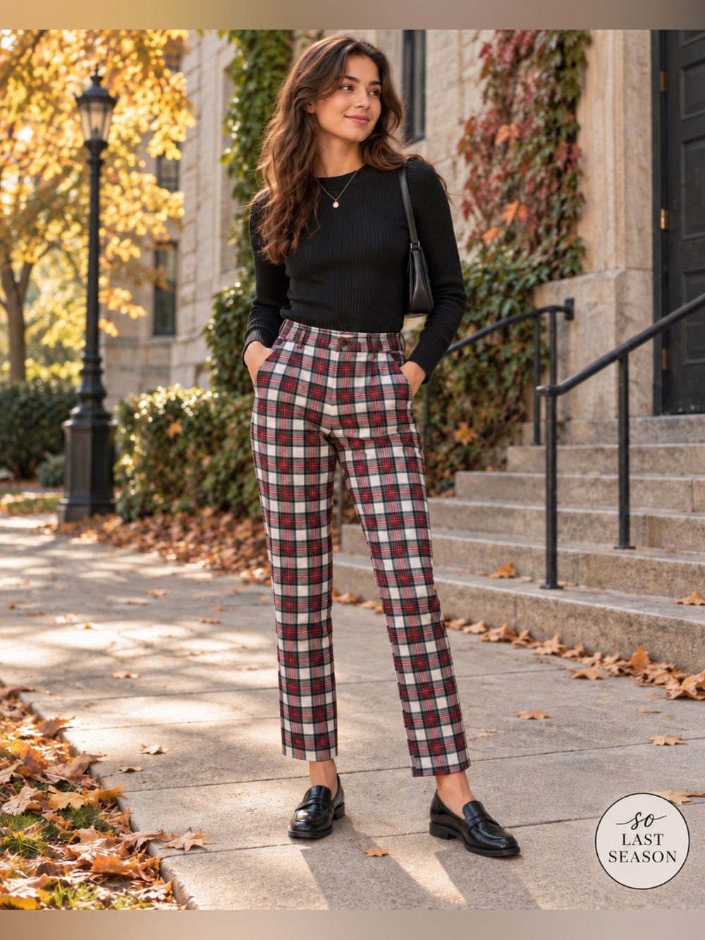 Urban Outfitters Plaid Tartan Straight Leg Pants Red Black Cream M